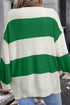 Relaxed V Neck Striped Knit Pullover Sweater