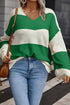 Relaxed V Neck Striped Knit Pullover Sweater