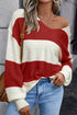 Relaxed V Neck Striped Knit Pullover Sweater