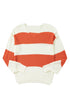 Relaxed V Neck Striped Knit Pullover Sweater