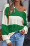 Relaxed V Neck Striped Knit Pullover Sweater