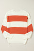 Relaxed V Neck Striped Knit Pullover Sweater