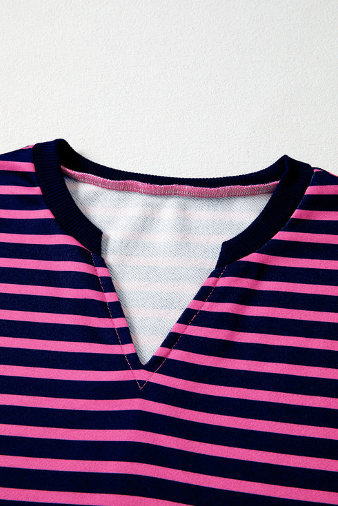 Relaxed V Neck Striped Pattern Long Sleeve Top