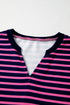 Relaxed V Neck Striped Pattern Long Sleeve Top