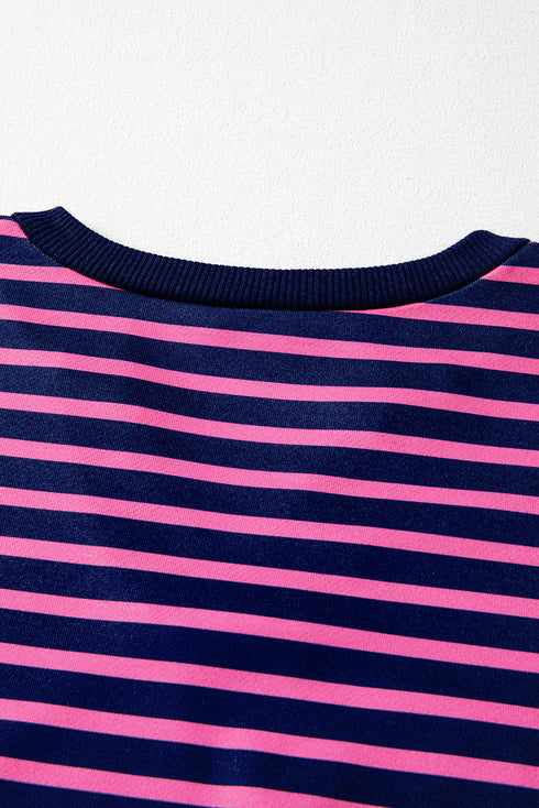 Relaxed V Neck Striped Pattern Long Sleeve Top