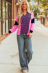 Relaxed V Neck Striped Pattern Long Sleeve Top