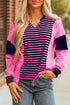 Relaxed V Neck Striped Pattern Long Sleeve Top