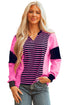 Relaxed V Neck Striped Pattern Long Sleeve Top