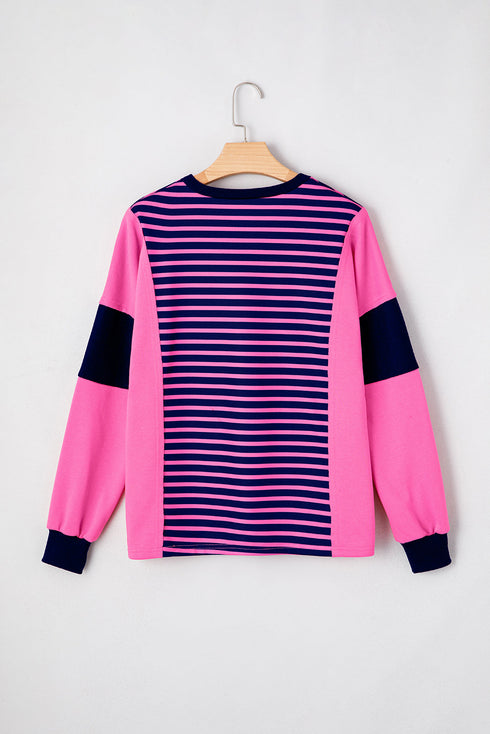 Relaxed V Neck Striped Pattern Long Sleeve Top