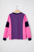 Relaxed V Neck Striped Pattern Long Sleeve Top