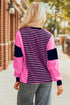 Relaxed V Neck Striped Pattern Long Sleeve Top