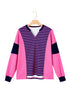 Relaxed V Neck Striped Pattern Long Sleeve Top