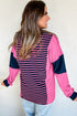 Relaxed V Neck Striped Pattern Long Sleeve Top