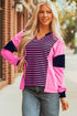 Relaxed V Neck Striped Pattern Long Sleeve Top