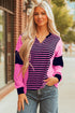 Relaxed V Neck Striped Pattern Long Sleeve Top