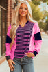 Relaxed V Neck Striped Pattern Long Sleeve Top