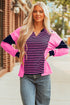 Relaxed V Neck Striped Pattern Long Sleeve Top