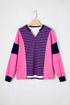 Relaxed V Neck Striped Pattern Long Sleeve Top