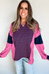 Relaxed V Neck Striped Pattern Long Sleeve Top