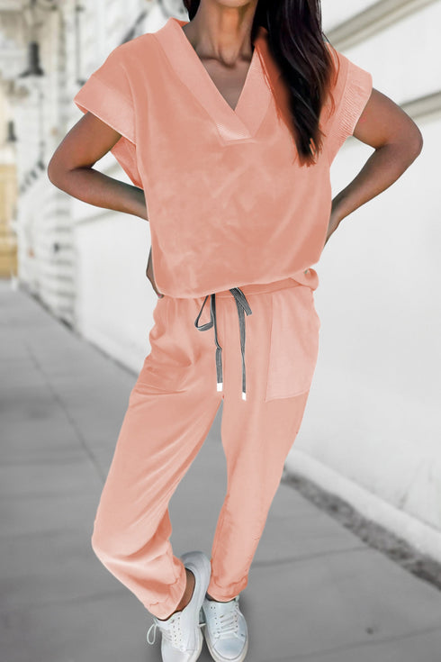 Relaxed V Neck Tee And Drawstring Pant Set