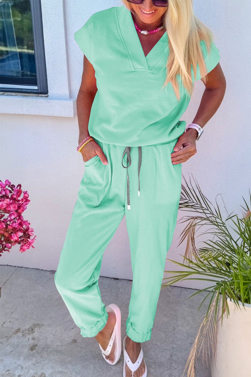Relaxed V Neck Tee And Drawstring Pant Set