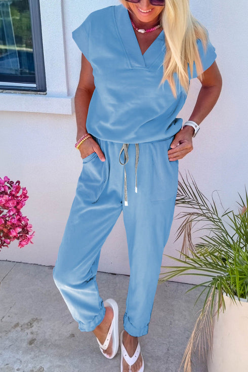 Relaxed V Neck Tee And Drawstring Pant Set