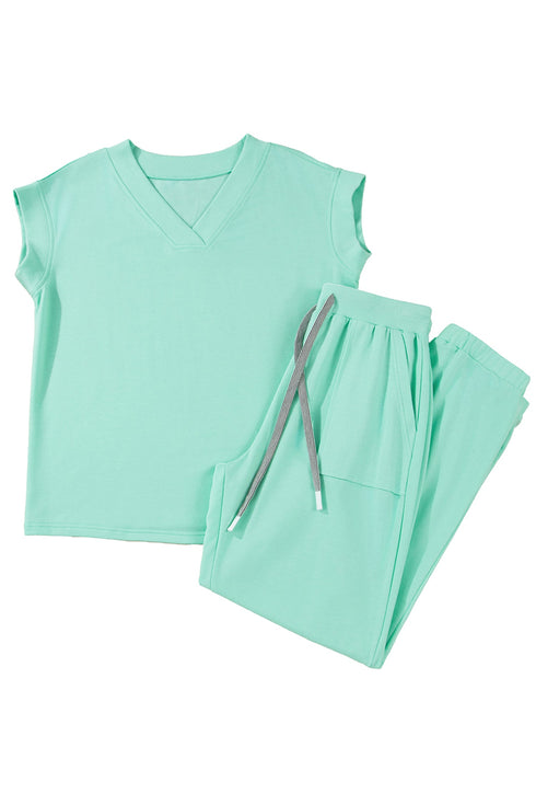 Relaxed V Neck Tee And Drawstring Pant Set