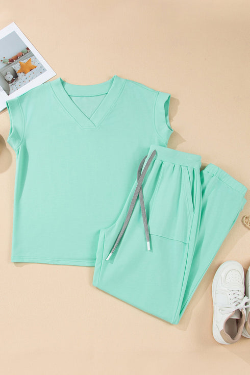 Relaxed V Neck Tee And Drawstring Pant Set