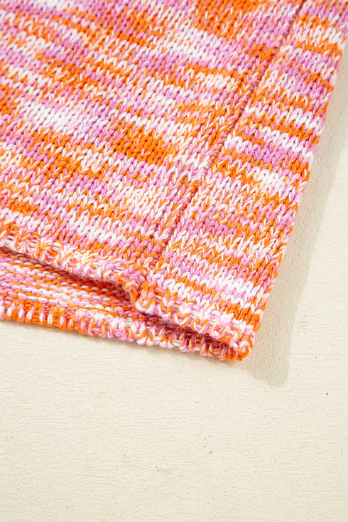 Relaxed V Neck Variegated Knit Pullover Sweater