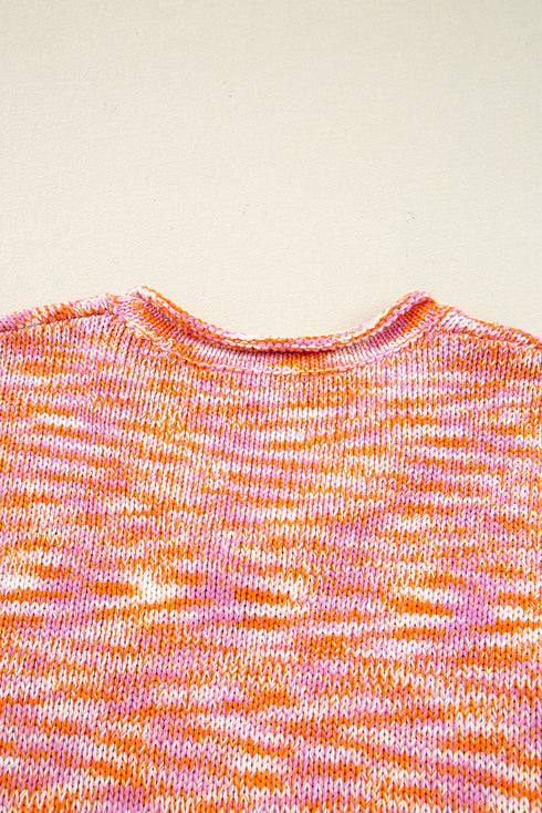 Relaxed V Neck Variegated Knit Pullover Sweater