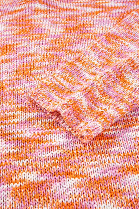 Relaxed V Neck Variegated Knit Pullover Sweater