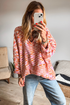 Relaxed V Neck Variegated Knit Pullover Sweater
