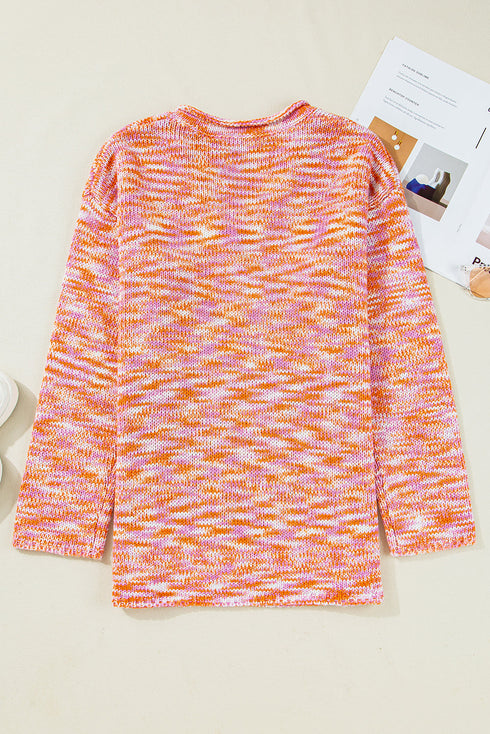 Relaxed V Neck Variegated Knit Pullover Sweater