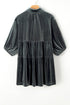 Relaxed Velvet Button Front Tiered Babydoll Dress