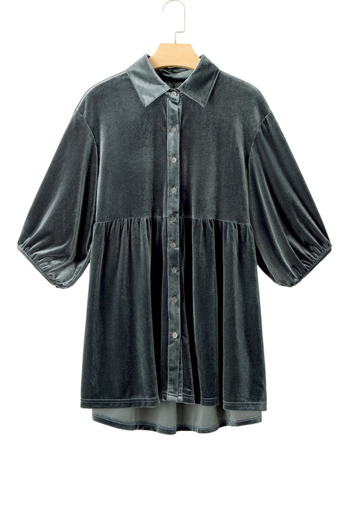 Relaxed Velvet Button Front Tiered Babydoll Dress