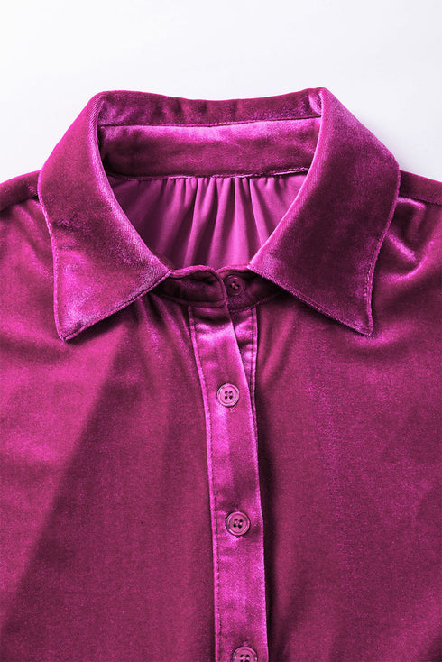 Relaxed Velvet Button Front Tiered Babydoll Dress