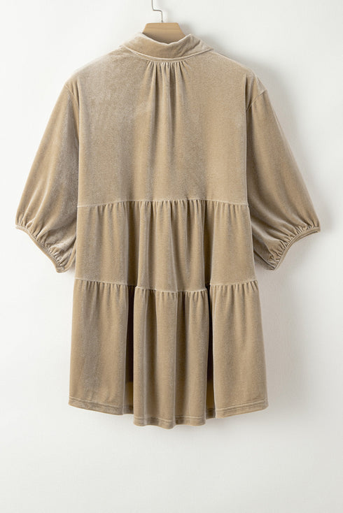 Relaxed Velvet Button Front Tiered Babydoll Dress