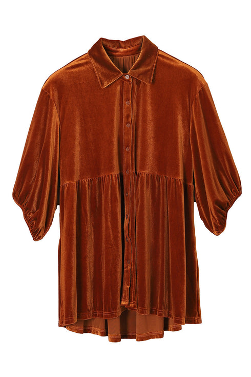 Relaxed Velvet Button Front Tiered Babydoll Dress