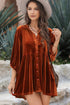 Relaxed Velvet Button Front Tiered Babydoll Dress