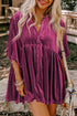 Relaxed Velvet Button Front Tiered Babydoll Dress