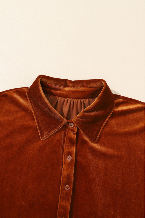 Relaxed Velvet Button Front Tiered Babydoll Dress