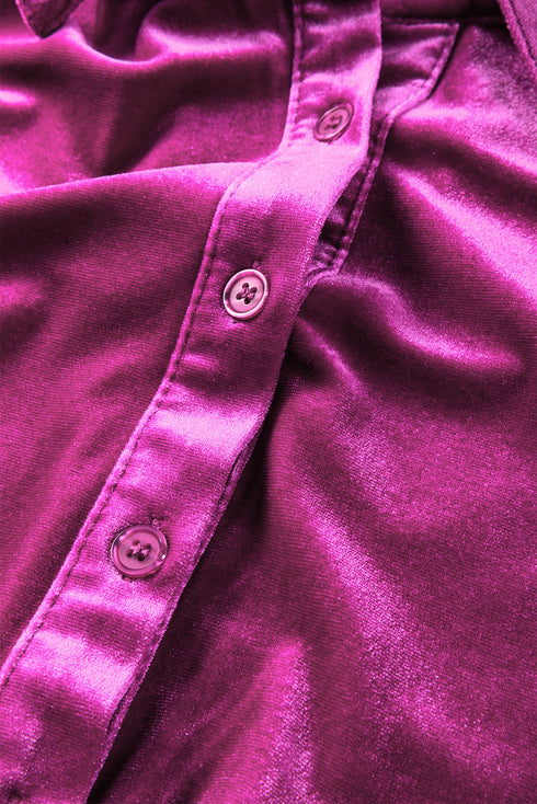 Relaxed Velvet Button Front Tiered Babydoll Dress