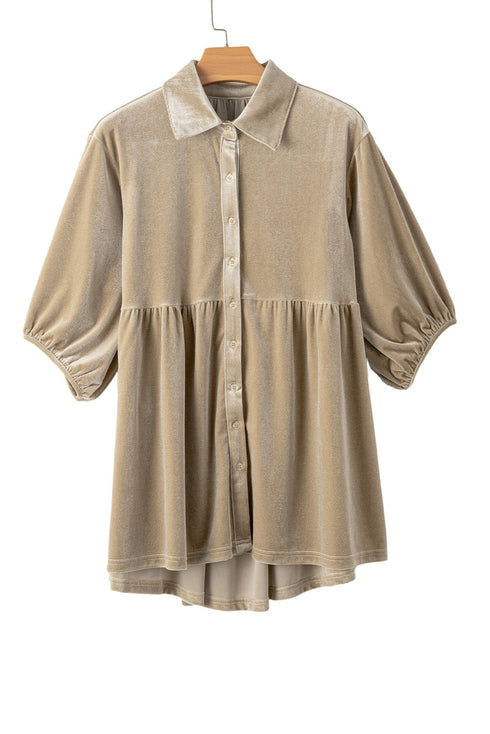 Relaxed Velvet Button Front Tiered Babydoll Dress