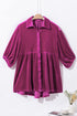 Relaxed Velvet Button Front Tiered Babydoll Dress