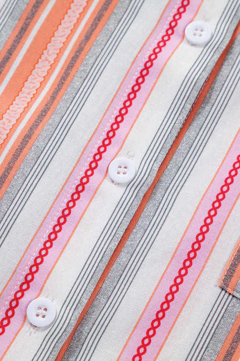 Relaxed Vertical Stripe Woven Button Down Shirt