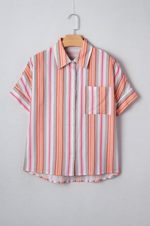 Relaxed Vertical Stripe Woven Button Down Shirt