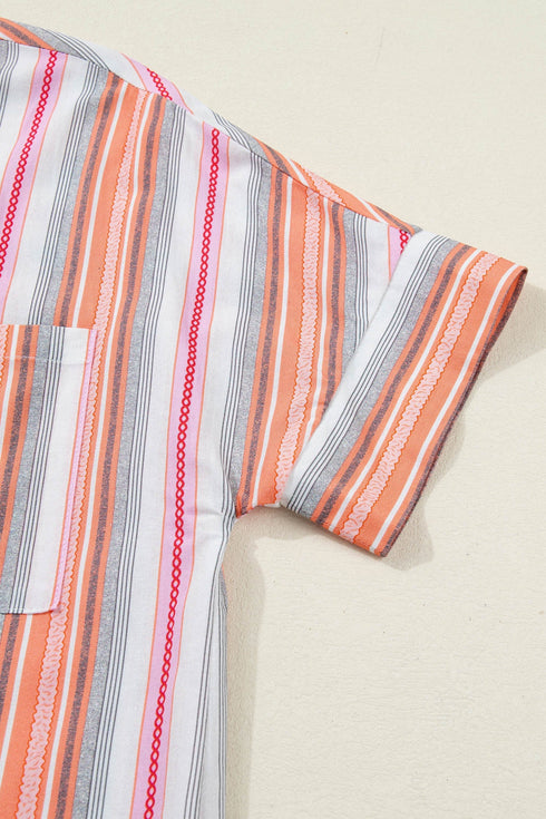 Relaxed Vertical Stripe Woven Button Down Shirt