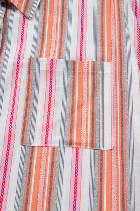Relaxed Vertical Stripe Woven Button Down Shirt