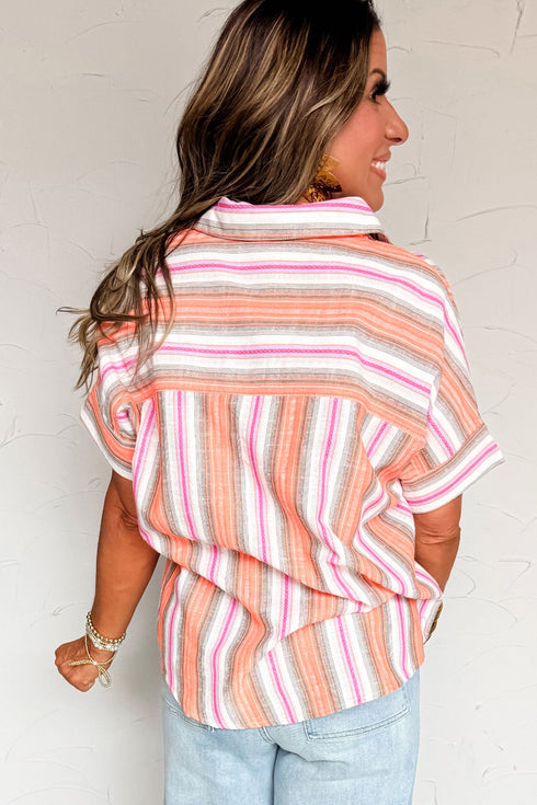 Relaxed Vertical Stripe Woven Button Down Shirt