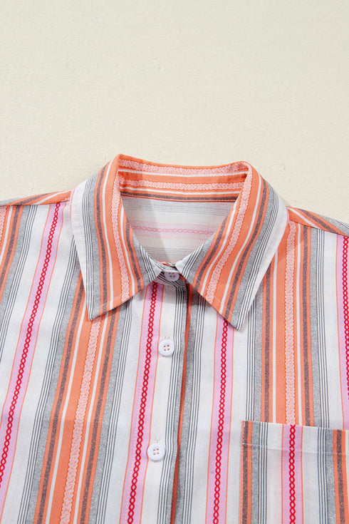 Relaxed Vertical Stripe Woven Button Down Shirt